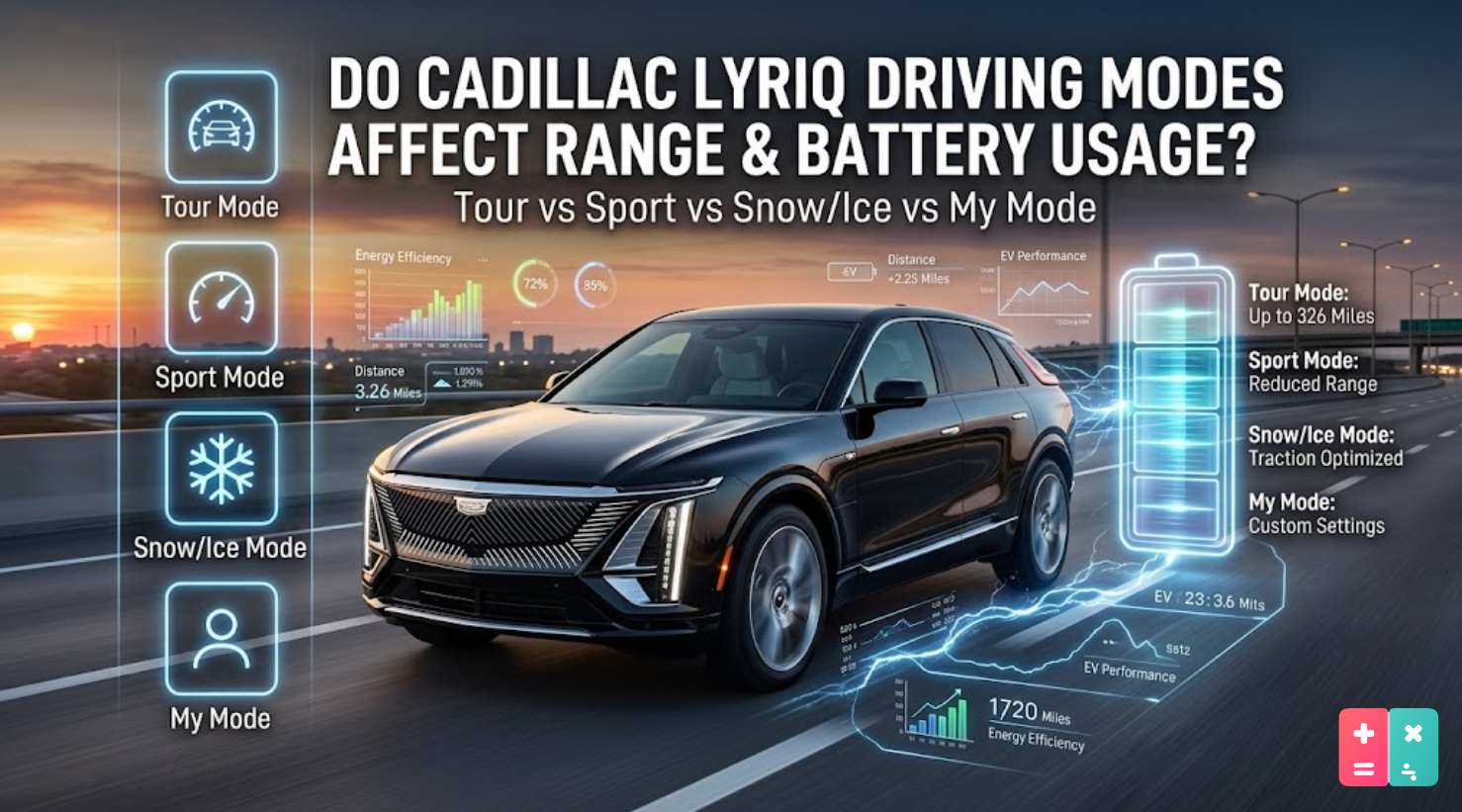 do the driving modes in cadillac lyriq offer different ranges or battery usages